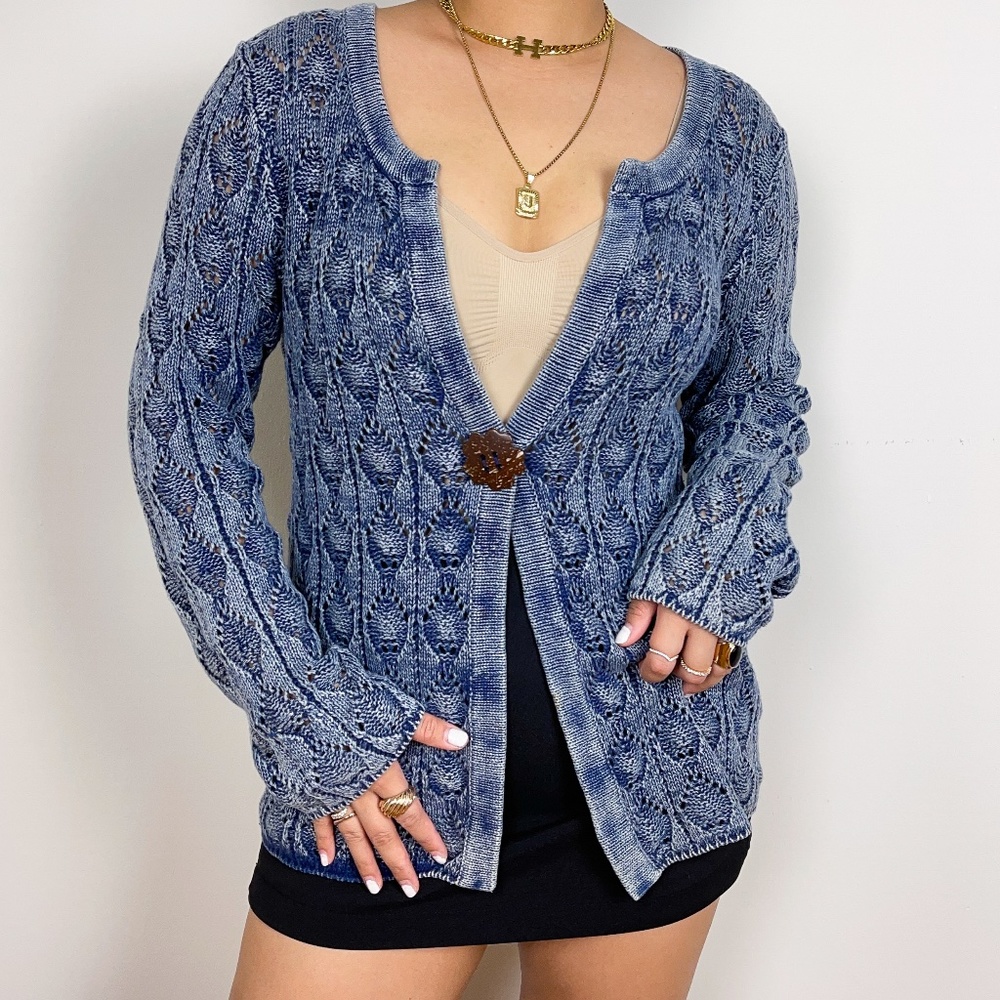 Vintage PBJ Blues. Blue / Denim-like Cardigan / Sweater Size M